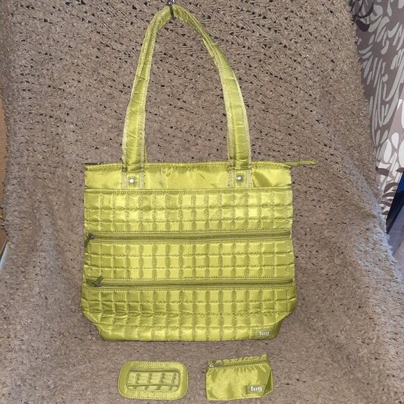 LUG-Taxicab-Green Tote-Shoulder Bag-Quilted Travel-Storage Pockets-Diaper Bag-NM - Picture 1 of 11